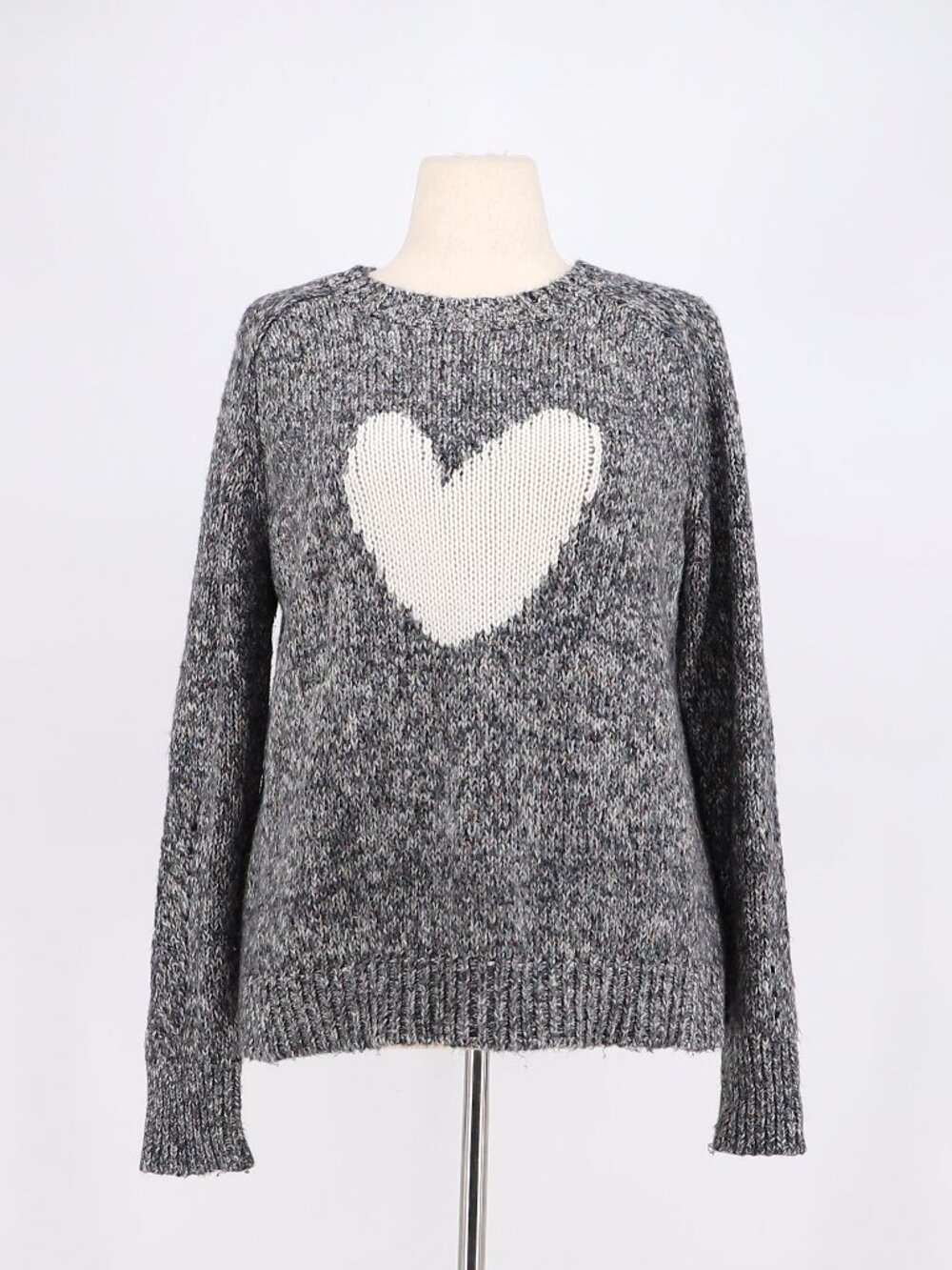 LOFT Gray Marled Heart Crewneck Sweater Size L